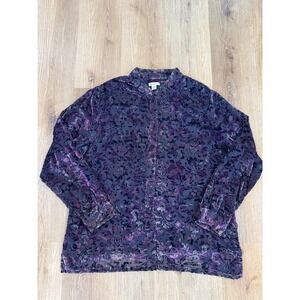 Bechamel Blouse Women XL Purple Burnout Velvet Floral Sheer Button Up Whimsigoth
